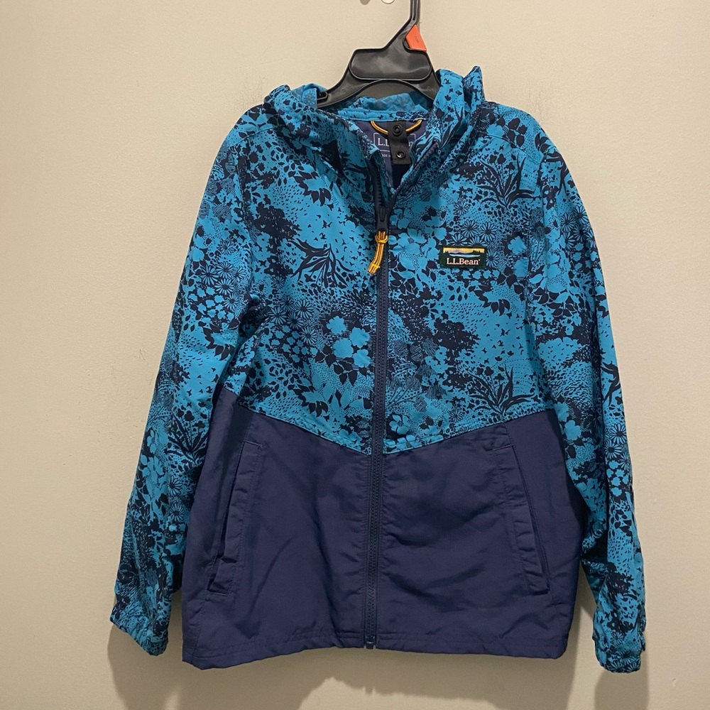 L.L. Bean Mountain Classic Jacket Blue Floral Navy Girls Size 8 (S) EUC